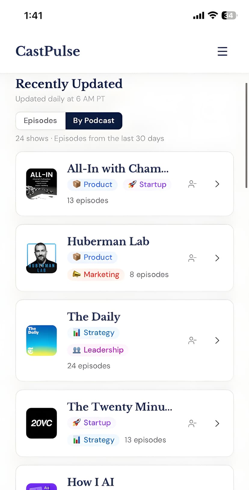 CastPulse — recently updated podcasts